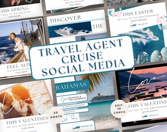 Travel Agent Cruise Social Media Posts, Template Bundle, Marketing Content, Editable Canva, Blogger IG Sailing, Easter, Valentines Vacation