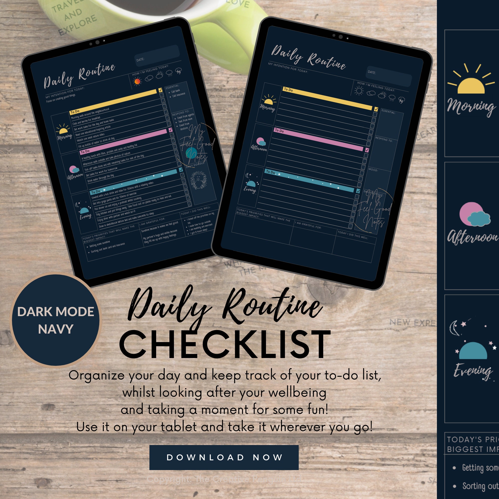 Goodnotes Planner Dark Mode Blue Templates | Daily Routine Checklist ...