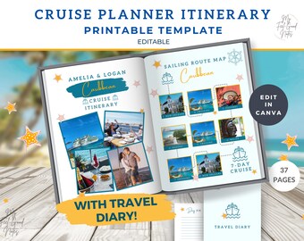 Cruise Planner Printable, Travel Itinerary Template PDF, Packing List, Editable Canva, Traveling Guide, Vacation Digital Organizer, Tracker