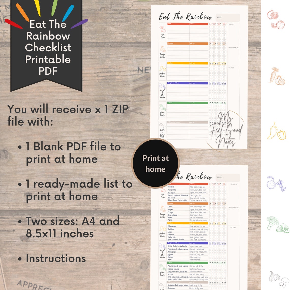 Photo inspiration: Ate Checklist Printable Reference: Eat The Rainbow Checklist Printable Healthy Food Tracker