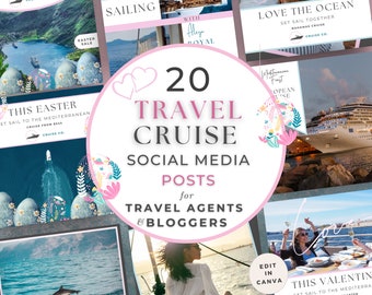 Travel Agent Cruise Social Media Content, Marketing Posts, Template Bundle, Editable Canva, Blogger IG Sailing, Easter, Valentines Vacation