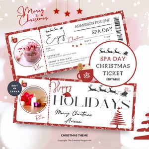 Billet de spa, modèle d'événement de Noël, chèque-cadeau d'anniversaire surprise, carte de coupon de voyage imprimable, téléchargement immédiat, toile modifiable