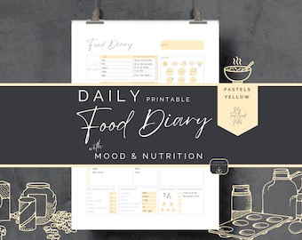 Printable Food Journal Diary Template, Daily Meal Planner, Undated Health Fitness Tracker, Calorie Counting, Weekly Nutrition Log Mood Sleep