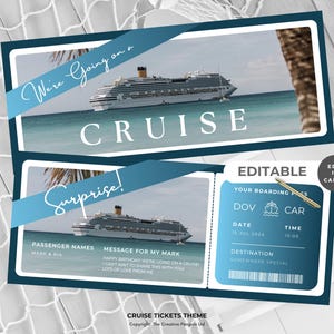 Surprise Cruise Ticket, Editable Boarding Pass, Printable Vacation Gift, Custom Trip Template, Travel Reveal, Instant Download