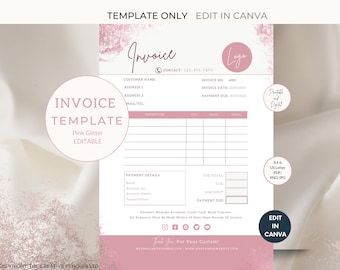 Business Service Invoice Template, Pink, Digital Canva Editable, Printable Download, Billing Form, Beauty, Wedding Planner, Photographer