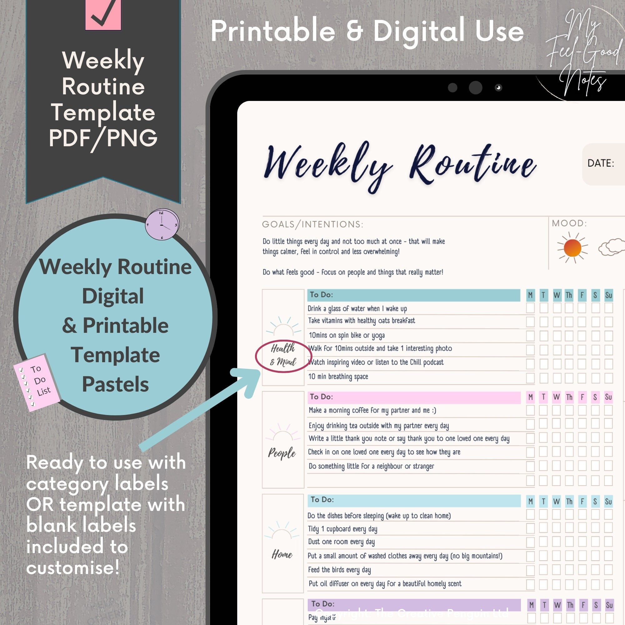 Weekly Routine Goodnotes Checklist PDF | Weekly Routine Planner Adult ...