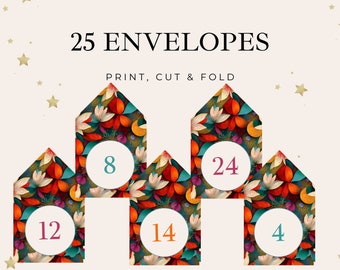 Floral Christmas Advent Calendar Kit, DIY Activity Cards (Digital Download)