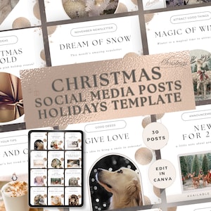 Post di Natale sui social media per aziende, modello Canva modificabile per storie di vacanze, potenziamento del coinvolgimento di Instagram, marketing coinvolgente minimo