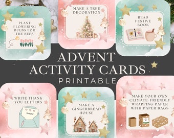 Christmas Advent Activity Cards, Printable DIY Calendar Activities, Christmas Countdown, Kids, Instant Download Customize, Labels, Gift Tags