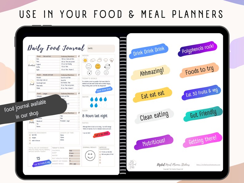 Meal Planner Digital Sticker, Goodnotes Food Journal, Recipe Book Note Taking, Food Prep iPad ...
