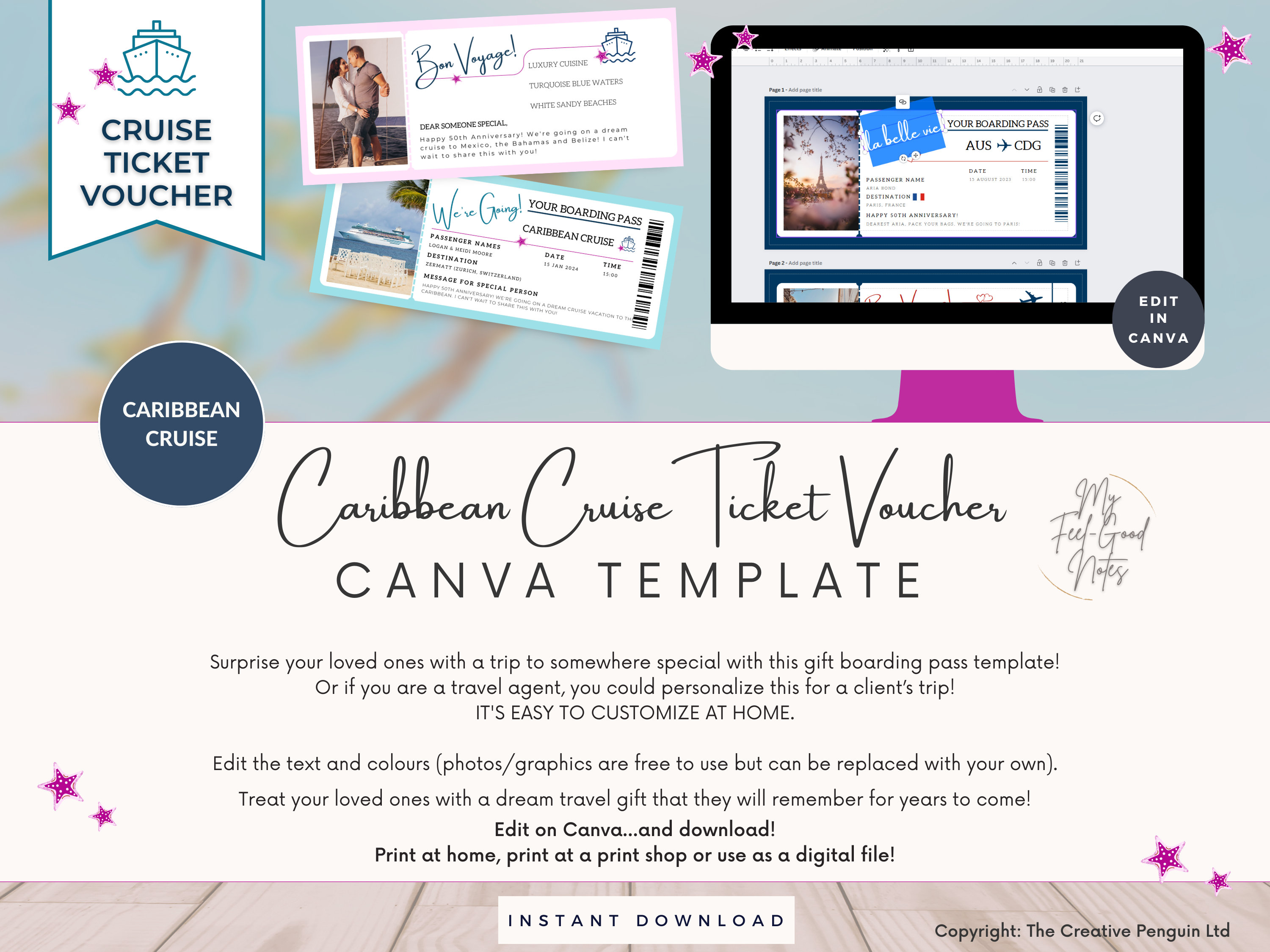 Cruise Ticket PDF, Personalized Printable Valentines Vacation Voucher ...