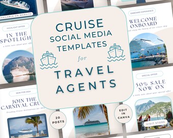 Travel Agent Social Media Posts Bundle Template, Cruise Flyer Posts Content, Editable Canva, Blogger IG Marketing, Neutral Blue, Vacation