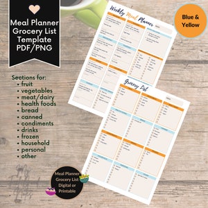 My Feel Good Notes, meal planner grocery list template pdf png goodnotes. Neutral Beige Yellow Blue. Printable Planner. Breakfast, Lunch, Dinner iPad. Tablet. Shopping List. Ingredients. Notes. Brainstorm. Weekly. Canned, frozen, pantry, fruit, veg.