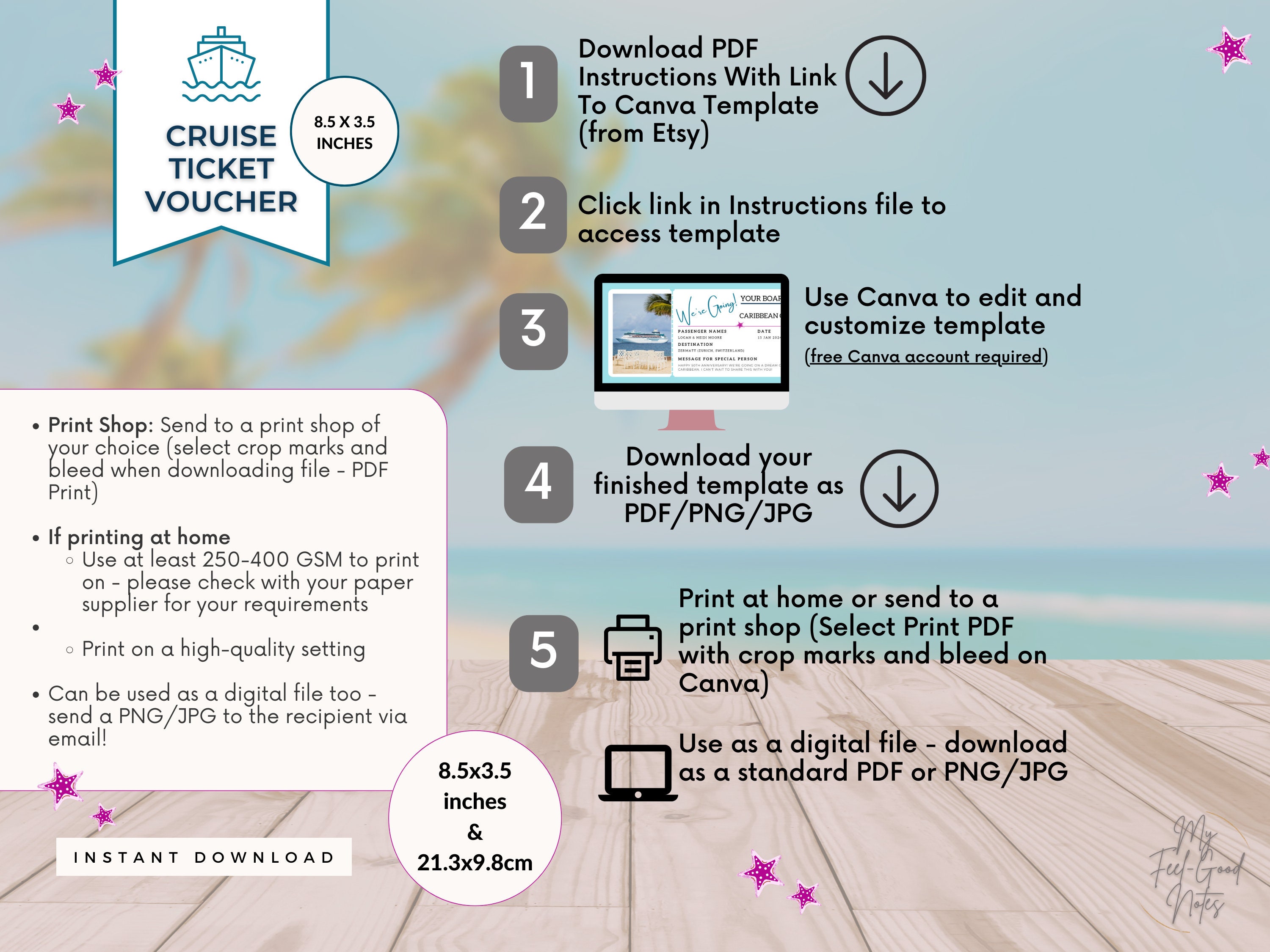 Cruise Ticket PDF, Personalized Printable Valentines Vacation Voucher ...