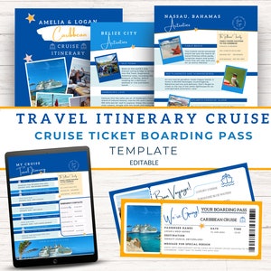 Cruise Itinerary Template, Editable Canva Travel Agent, Traveling Guide, Ticket PDF, Voucher Gift, Boarding Pass, Vacation Digital Organizer