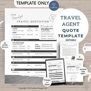 Travel Agent Quote Template, Group Travel Specialist, Agency Itinerary, Travel Advisor, Blogger, Canva Editable, Grey Modern Content