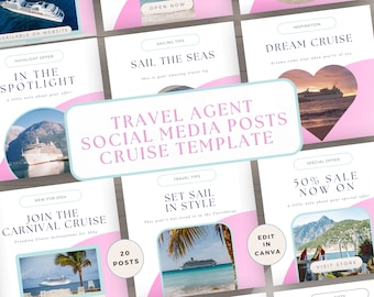 Social Media Posts Travel Agent Bundle Template, Cruise Posts Content, Editable Canva, Blogger IG Marketing, Ocean Blue, Vacation Sail