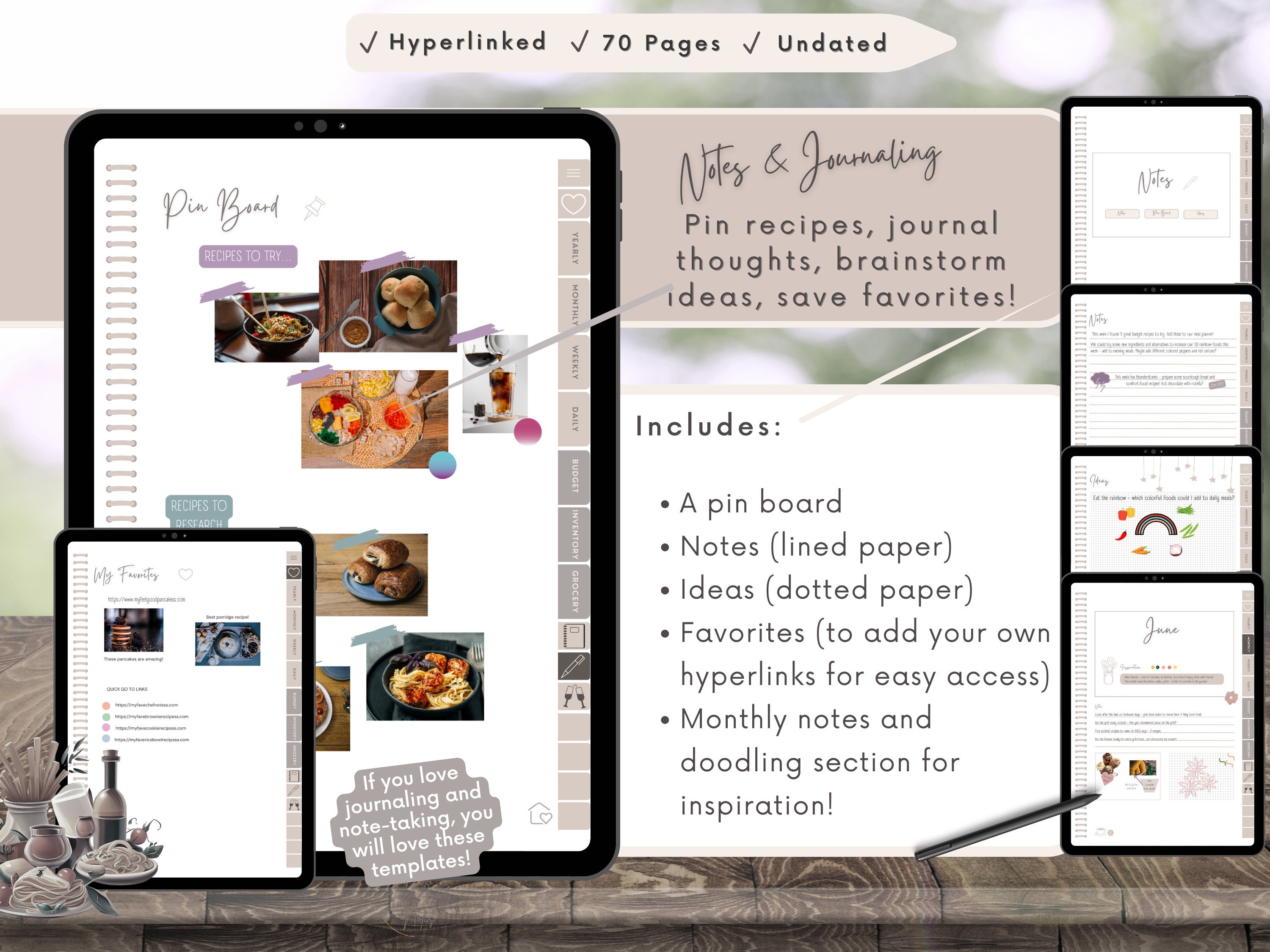 Digital Meal Planner and Recipe Book, Meal Prep, Goodnotes Food Journal ...