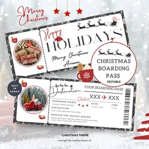 Boarding Pass Instant Download, Christmas Editable Template, Canva Trip Ticket, Gift Coupon, Surprise Birthday, Printable Holiday Travel