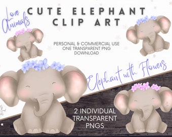Elefant-Kinderzimmer-Clipart, Babyparty, Elefant-Kinderzimmer-Kunst, scherzt Baby-Elefant-Blumen, Safari-Aquarell digitale PNG Illustration