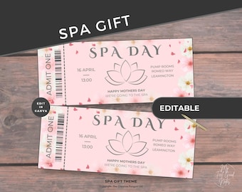 Massage Gift Certificate Printable Digital, Spa Ticket Template, Mothers Day, Editable Voucher, Valentines, Customizable Instant Download