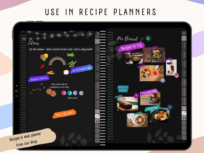 Meal Planner Digital Sticker, Goodnotes Food Journal, Recipe Book Note ...