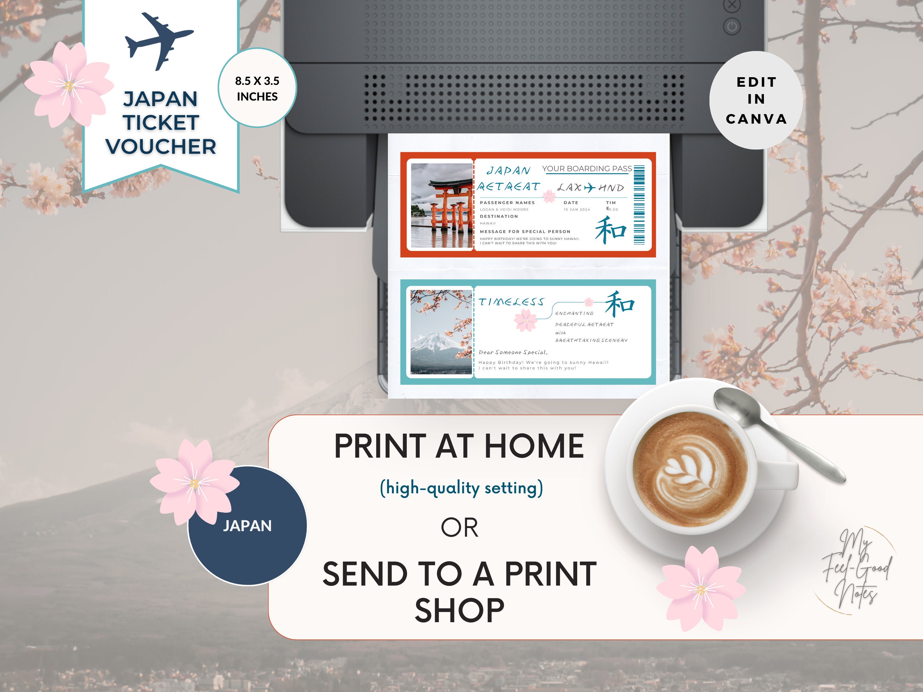 Boarding Pass to Japan, Travel Ticket PDF Printable, Personalized ...