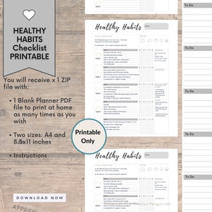 Daily Habit Tracker Printable | Healthy Habits Checklist Minimal Grey ...