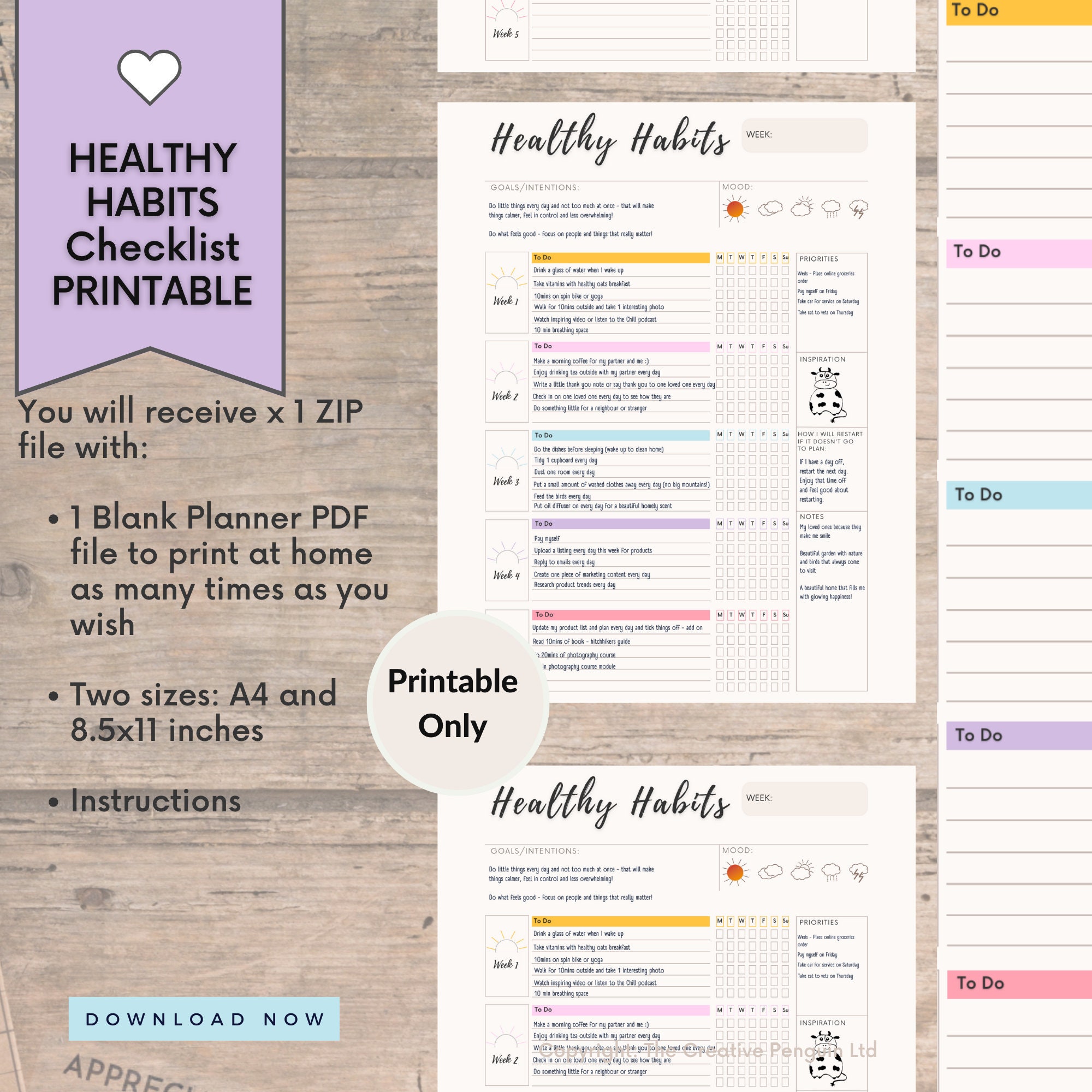 Daily Habit Tracker Printable Healthy Habits Checklist Pastel Rainbow ...