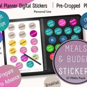 Meal Planner Digital Sticker | Goodnotes | Budgeting | Recipe Book | Food Prep | iPad Journal | Budget Pre-cropped PNG | Individuals