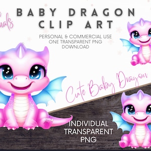 Cute Baby Dragon Clipart, Baby Shower Png Commercial Use, Digital Download, Cute Animal, Watercolor Fantasy Dragons, Magical Mystical
