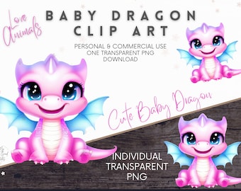 Cute Baby Dragon Clipart, Baby Shower Png Commercial Use, Digital Download, Cute Animal, Watercolor Fantasy Dragons, Magical Mystical