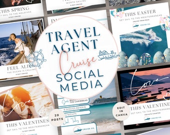 Travel Agent Cruise Social Media Template Bundle, Marketing Posts Content, Editable Canva, Blogger IG Sailing, Easter, Valentines Vacation