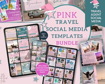 Travel Agent Social Media Content, Travel Posts Template Canva, Blogger IG Marketing Branding, Editable Agency Vacation Christmas Bundle