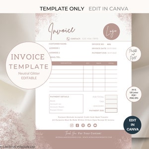Einfache Rechnungsvorlage, Business DIY, digital bearbeitbar, druckbarer Download, Billing, Neutral, Schönheit, Hochzeit, Fotograf