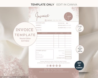 Simple Billing Invoice Template, Business DIY, Digital Canva Editable, Printable Download, Billing, Neutral, Beauty, Wedding, Photographer
