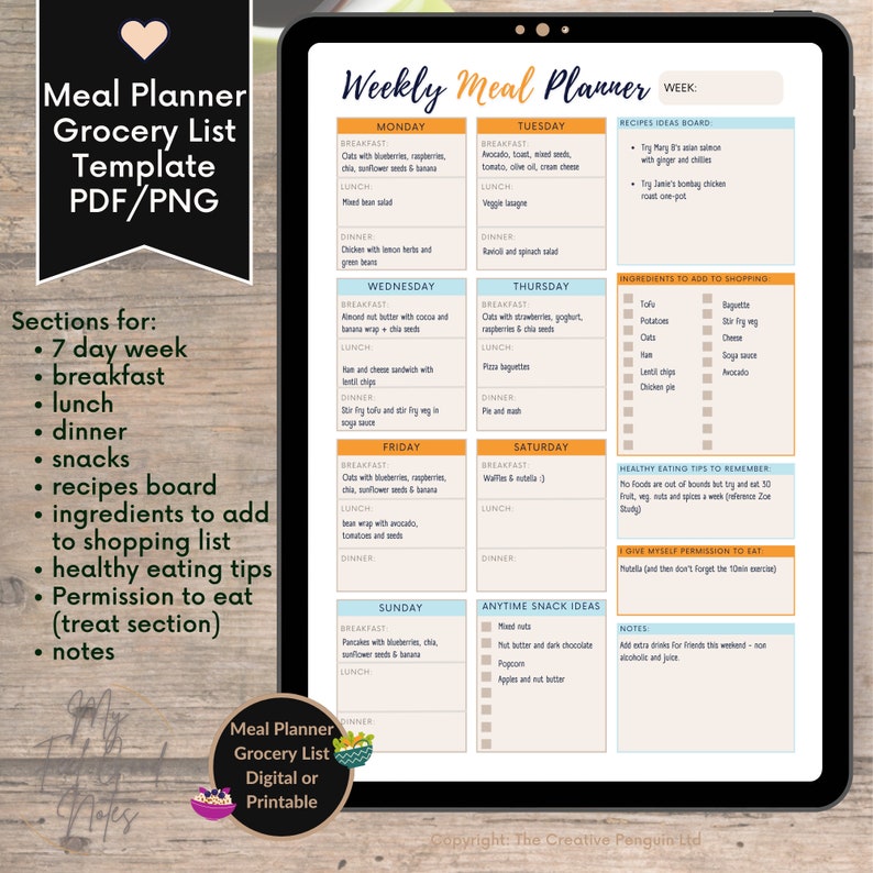 My Feel Good Notes, meal planner grocery list template pdf png goodnotes. Neutral Beige Yellow Blue. Printable Planner. Breakfast, Lunch, Dinner iPad. Tablet. Shopping List. Ingredients. Notes. Brainstorm. Weekly. Canned, frozen, pantry, drinks.