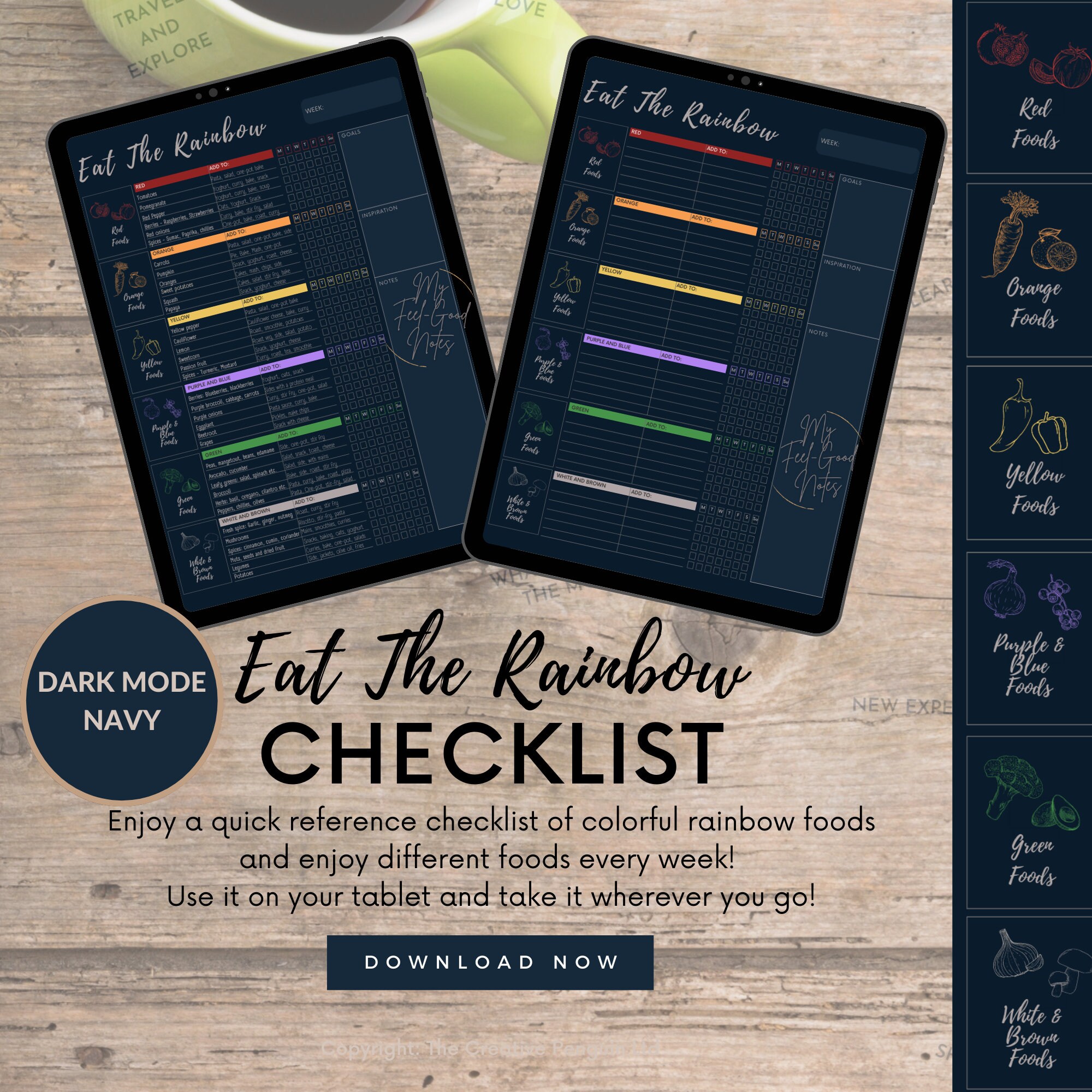Eat the Rainbow Checklist Goodnotes Dark Mode Navy Blue Healthy Food ...