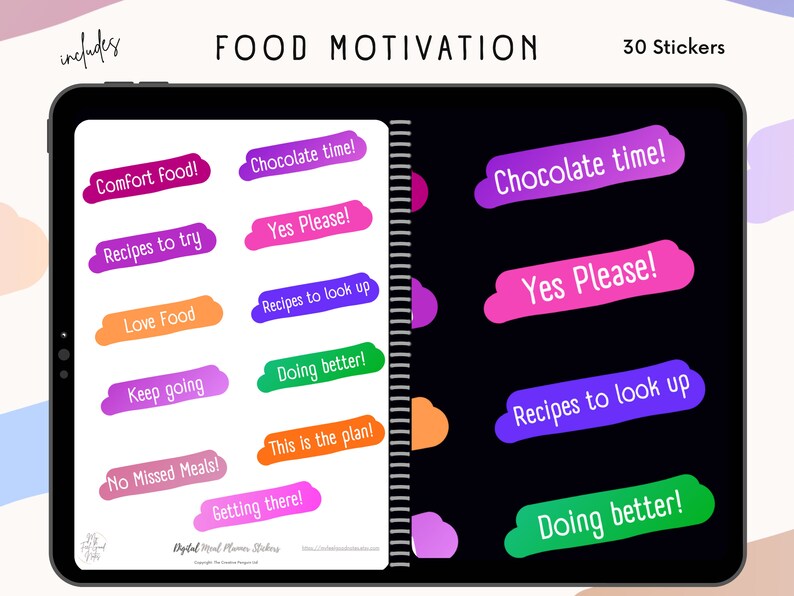 Meal Planner Digital Sticker, Goodnotes Food Journal, Recipe Book Note