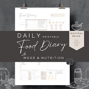 Daily Food Journal Printable, Meal Planner, Food Diary, Undated Health Fitness Tracker, Calorie Counting, Weekly Nutrition Log, Mood, Sleep