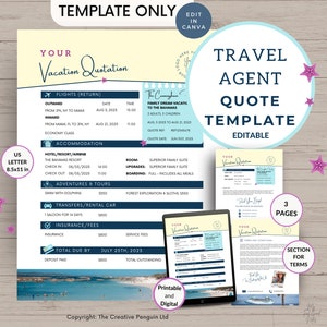 Modello preventivo per agenzia di viaggi, modelli e-mail per richiesta agente, consulente di viaggio, blogger, Canva modificabile, logo cartolina crociera blu sabbia marina