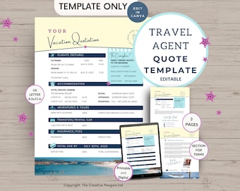 Travel Agency Quote Template, Agent Inquiry Email Templates, Travel Advisor, Blogger, Canva Editable, Sea Sand Blue Cruise Postcard Logo