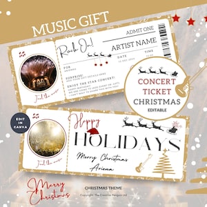 Konzertticket Geschenk, druckbare bearbeitbare Weihnachtsvorlage, Event-Zertifikat, Überraschungs-Theatershow, Musikgutscheine, Sofort-Download