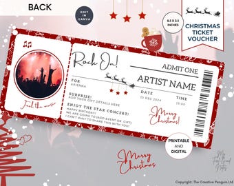 Concert Gift Ticket, Music Lover, Canva Template, Christmas Editable Surprise, Custom Event, for Her Him Printable Coupons, Instant Download