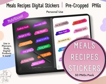 Meal Planner Digital Sticker, Goodnotes Food Journal, Recipe Book Note Taking, Food Prep iPad Pre-cropped, Everyday Individual PNGs