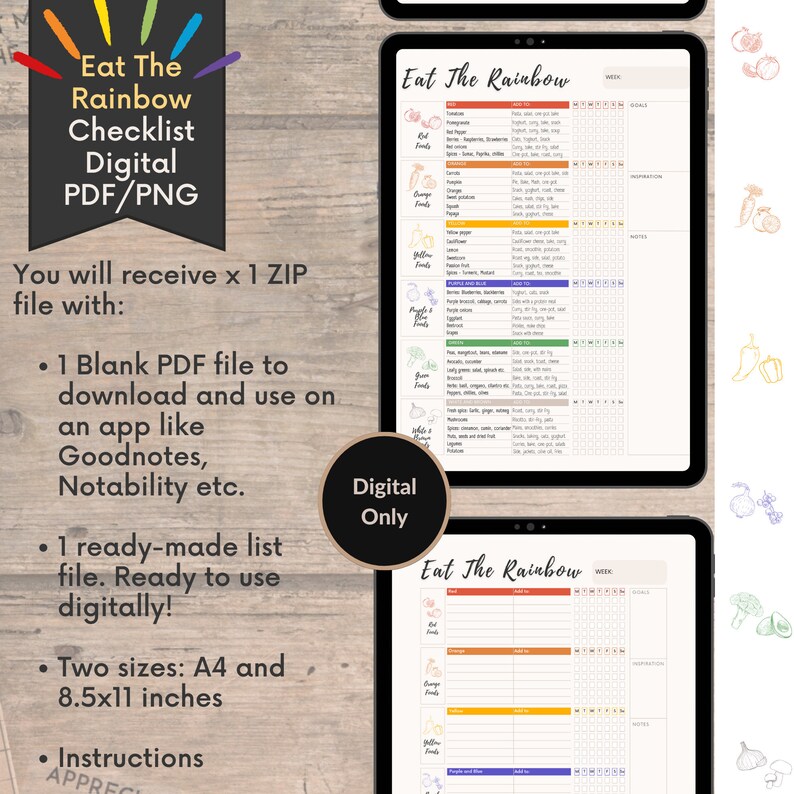 Photo inspiration: Picture Idea: Eat The Rainbow Checklist Goodnotes Healthy Food Tracker