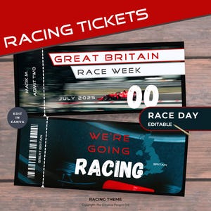 Race Car Tickets, Racing Template, Motorsport, Gift Certificate, Editable Printable, Birthday Gift, Vacation Coupon, Motor Race Day, Track