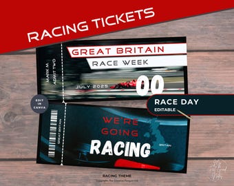 Race Car Tickets, Racing Template, Motorsport, Gift Certificate, Editable Printable, Birthday Gift, Vacation Coupon, Motor Race Day, Track