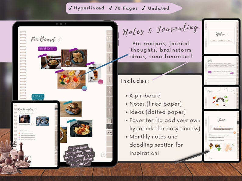 Digital Meal Planner and Recipe Book, Meal Prep, Goodnotes Food Journal Planning Template