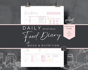 Daily Food Journal Printable, Meal Planner, Food Diary, Undated Health Fitness Tracker, Calorie Counting, Weekly Nutrition Log, Mood, Sleep
